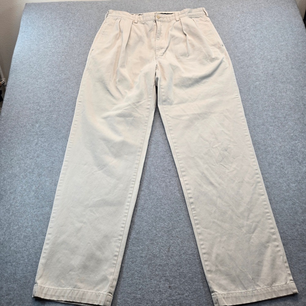 Polo Ralph Lauren Andrew Pant Mens 34x32 Tan Beige Pleated Chino Cotton Trousers